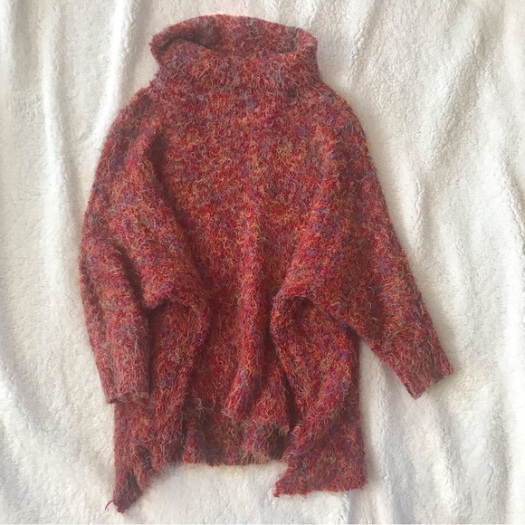 BCBG Fluffy Eyelash Knit Red Dolman Cowl Turtleneck Sweater - Picture 2 of 7